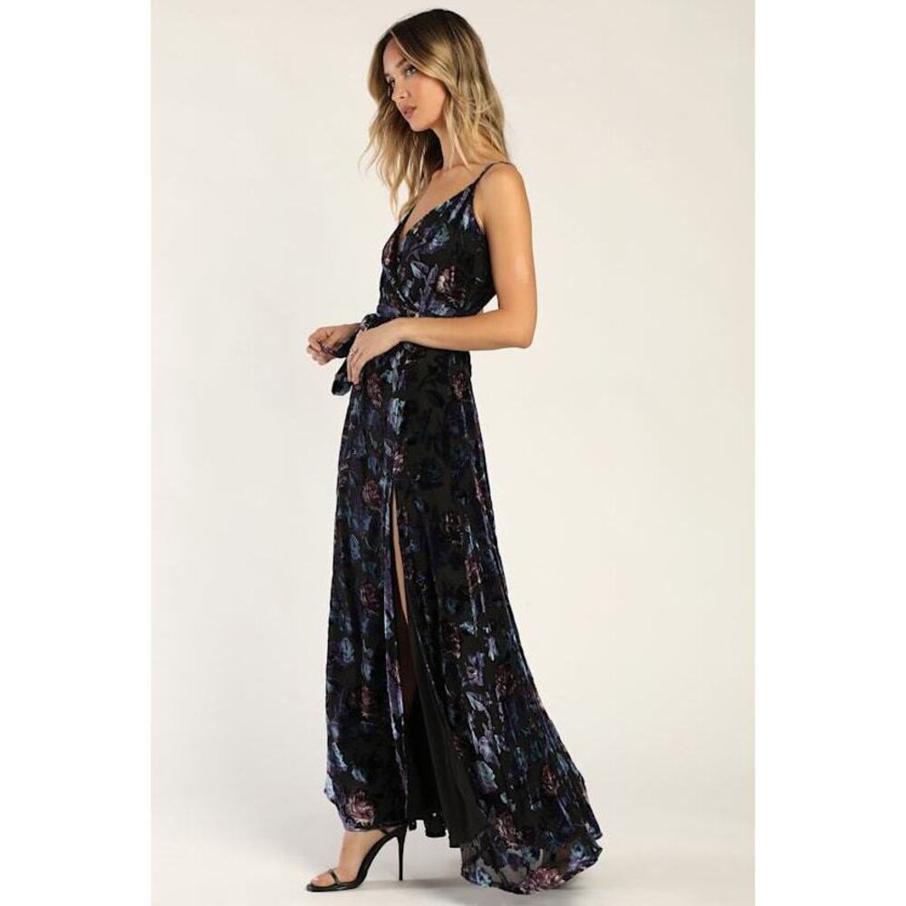 Lulus Pretty Companion Black Floral Velvet Burnout Maxi Dress - Size L